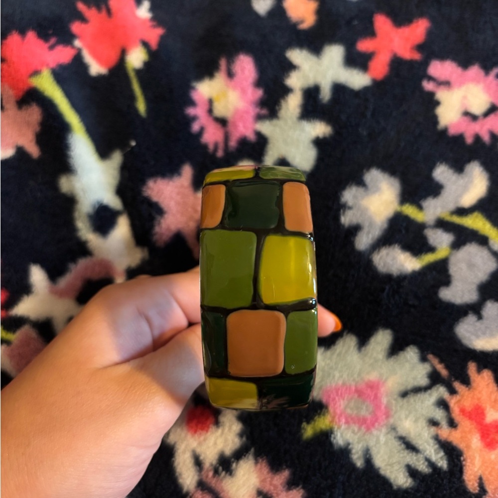 Mosaic Bangle Bracelet with Green and Brown Squares